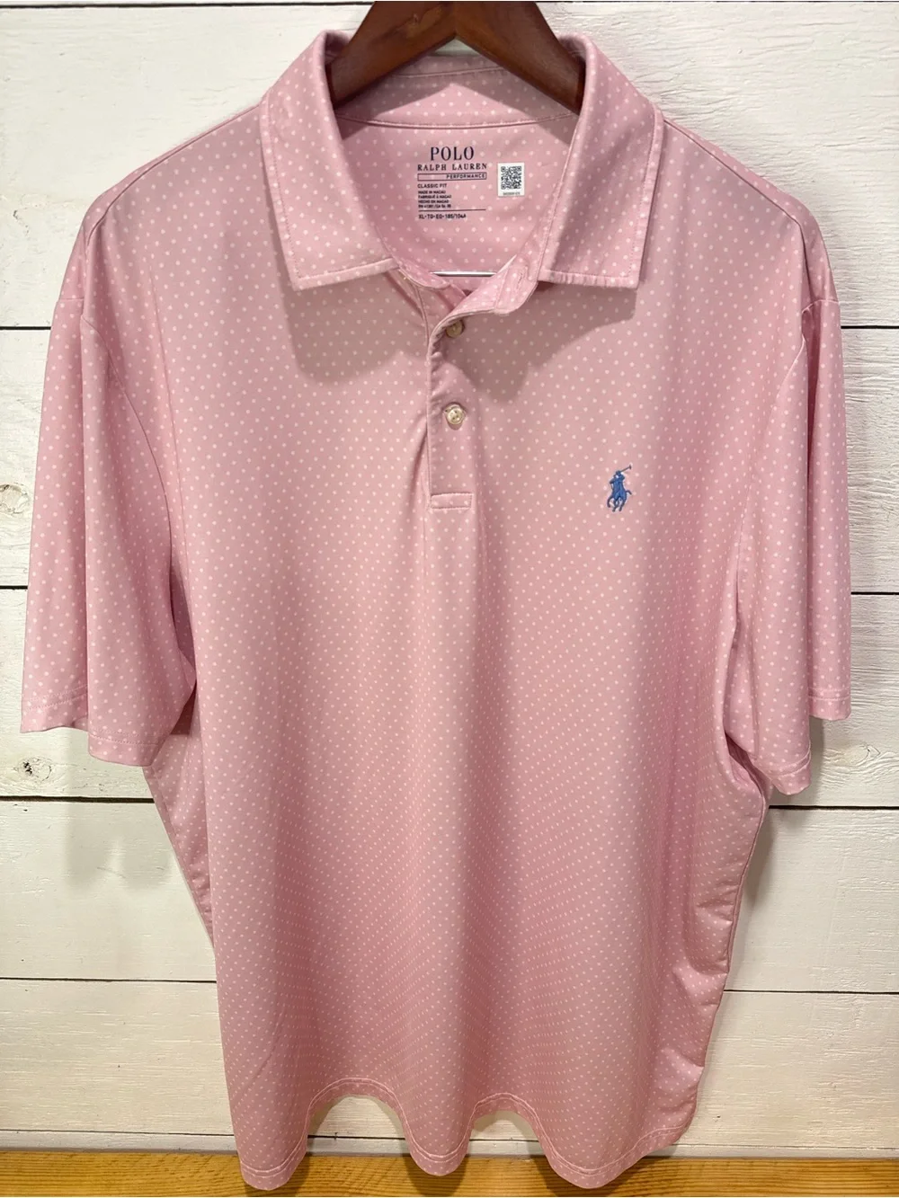 Polo Ralph Lauren Mens XL Light Pink DotPrint Performance Shirt Lightweight Golf